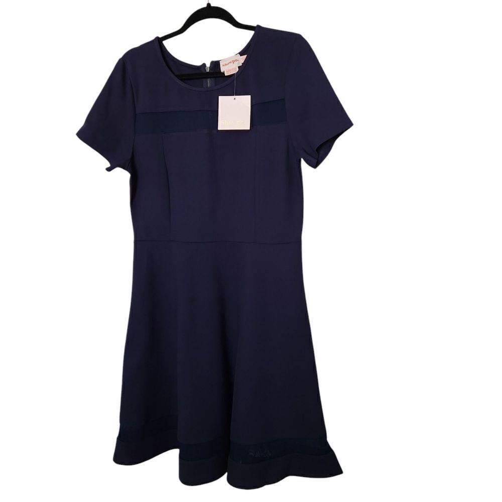 Showpo Womens Take Note Elegant Navy Blue Dress Mesh Detail Zip Back Size 12